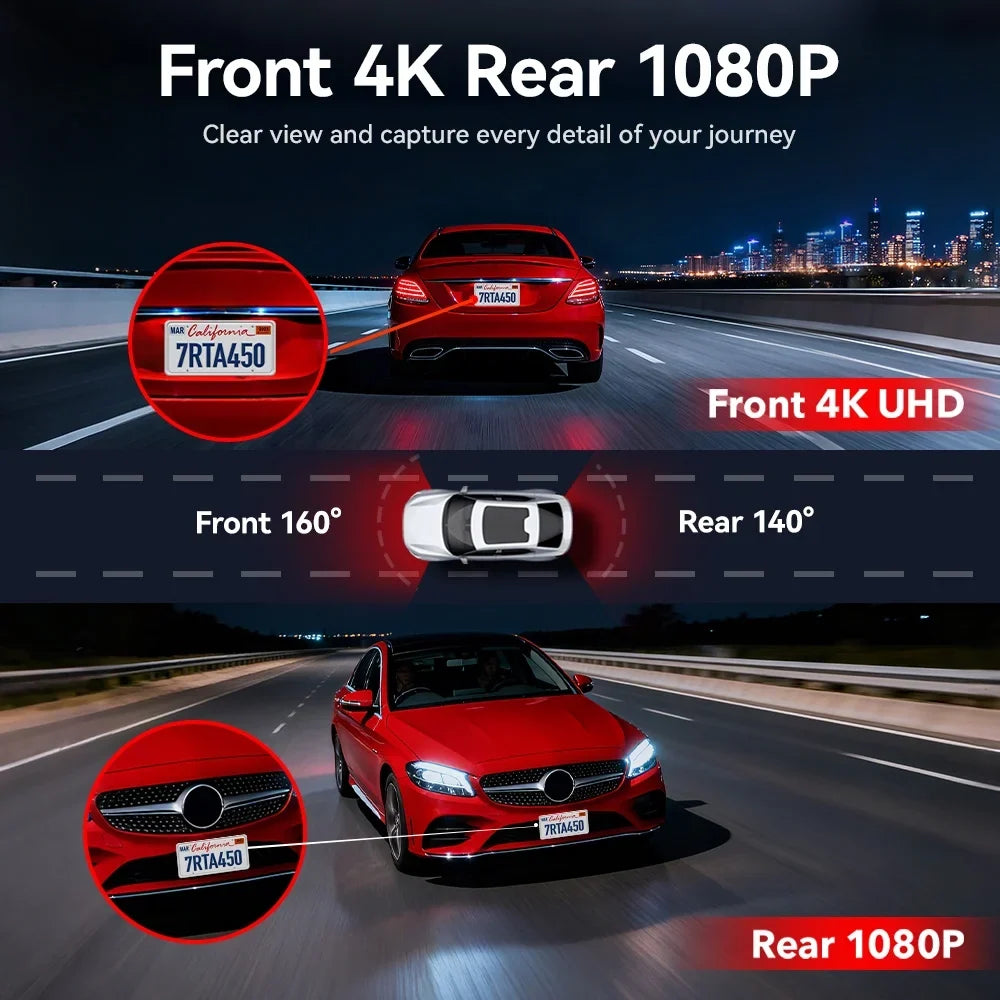 REDTIGER A4 Dash Cam Front and Rear, 4K Car Dash Camera with GPS& 5G Wifi, Touch Screen, 64GB Card, Voice Control Dashcam, Super Night Vision, Front and Rear Dash Cam with G-Sensor