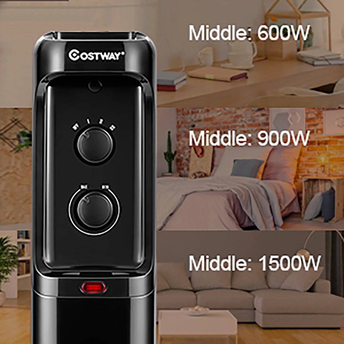 Costway 1500W Oil Filled Heater Portable Radiator Space Heater w/ Adjustable Thermostat White