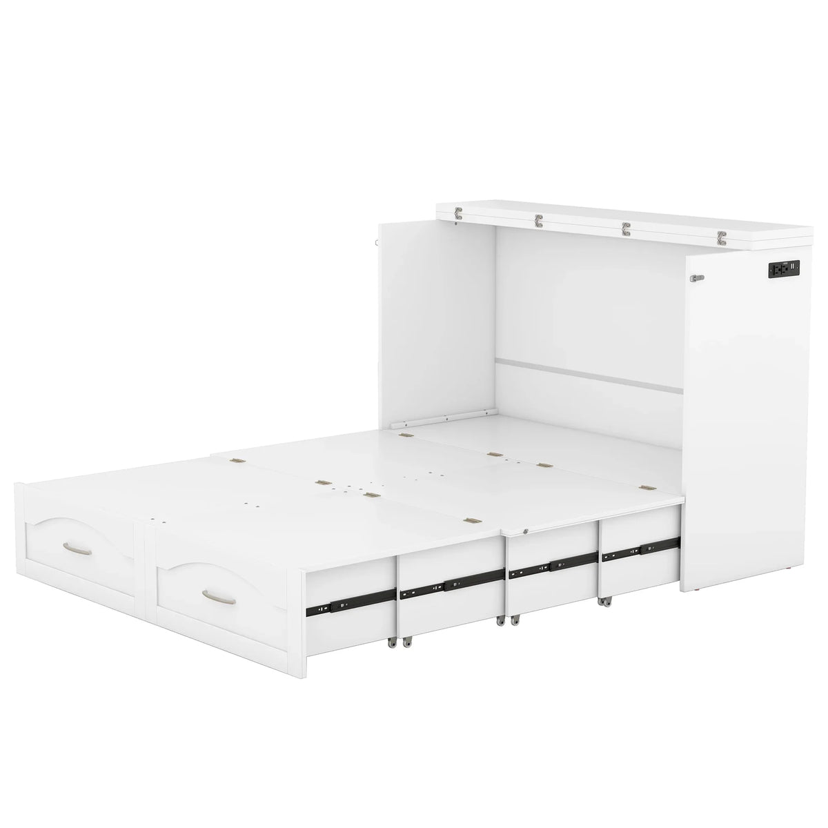Harper & Bright Designs Full Size Murphy Bed with Shelves, Foldable Wall Bedframe w/Flexible Slats Support, Space-Saving Design, Can Be Folded Into Cabinet, White