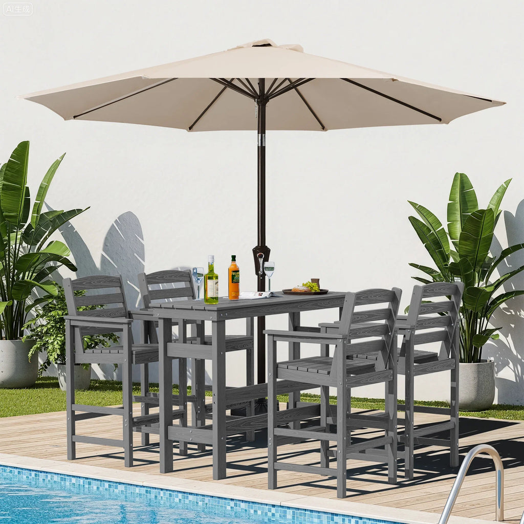 SERWALL 41" Outdoor Bar Table, HDPE All Weather Adirondack Outdoor Bar Height Table, Navy