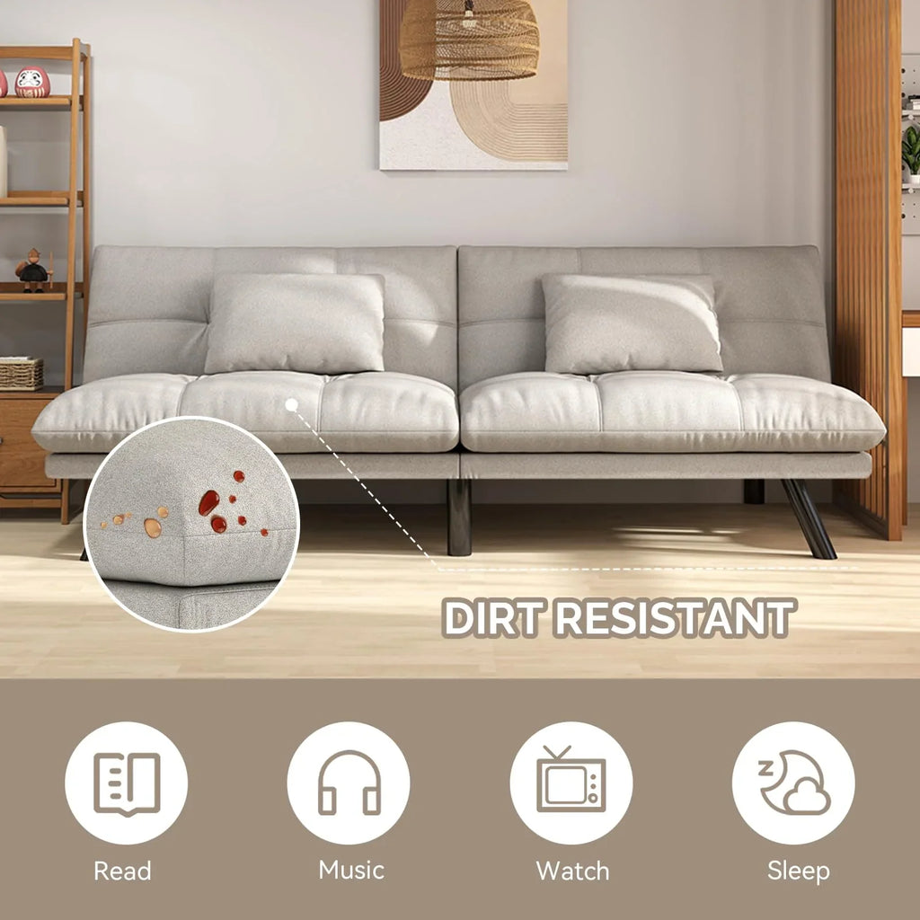 70"" Convertible Futon Sofa Bed Folding Bed Sleeper Couch for Living Room, Small Space or Office, Light Grey