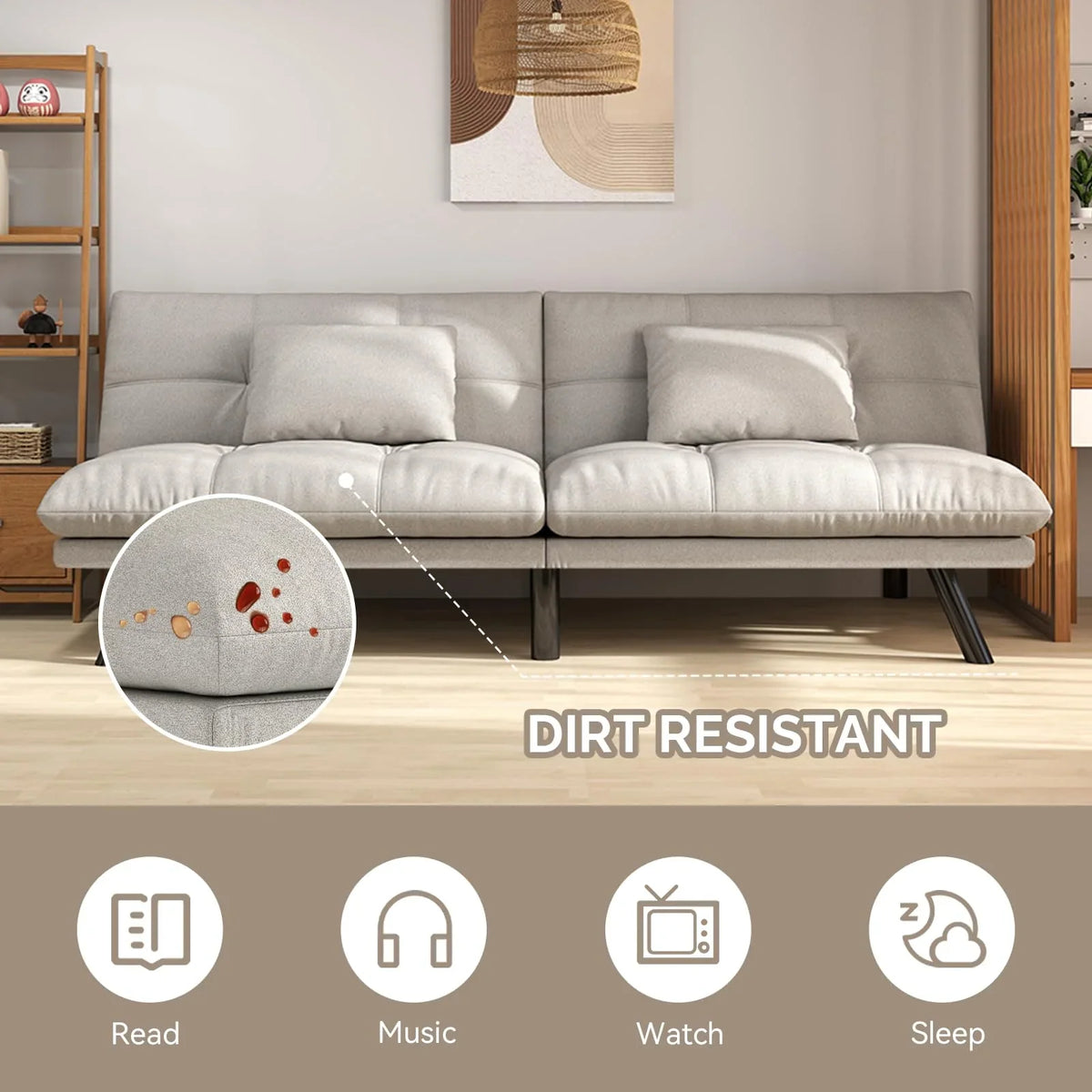 70"" Convertible Futon Sofa Bed Folding Bed Sleeper Couch for Living Room, Small Space or Office, Light Grey