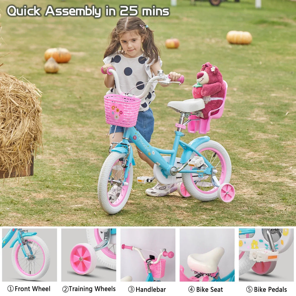 Glerc Maggie 12 inch Kids Girls Bike for Ages 2-4 Years Child, Peach