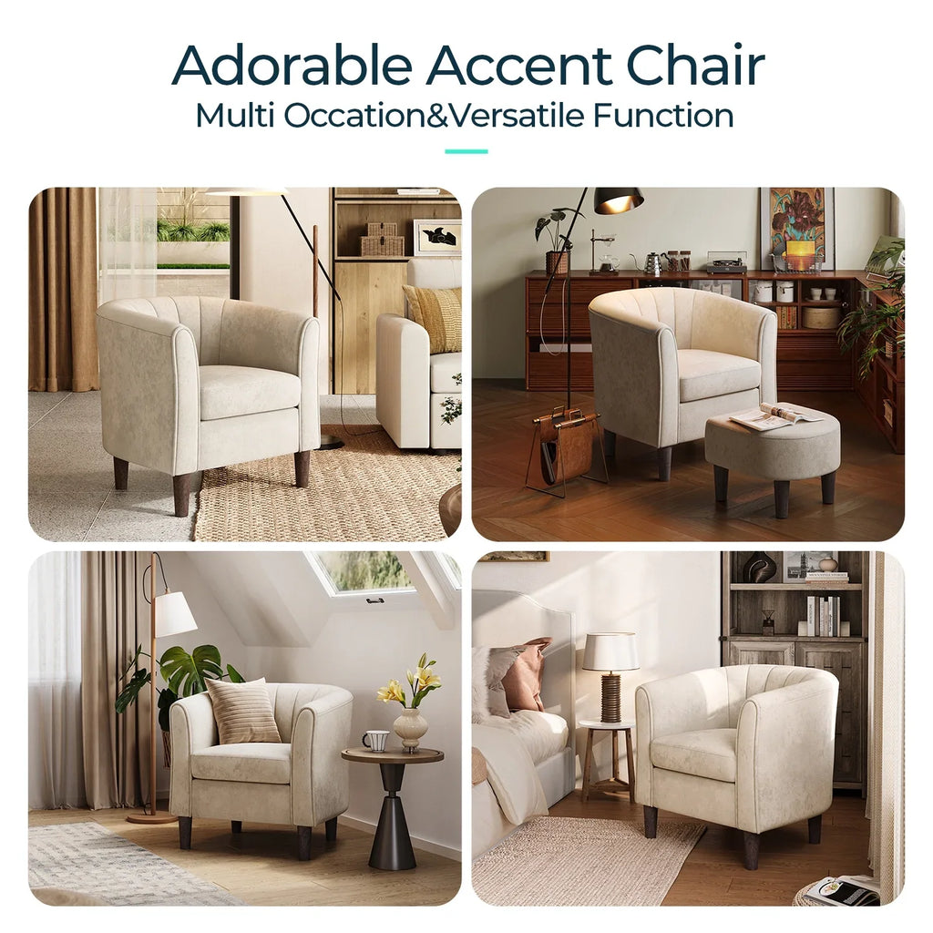 LINSY HOME Chenille Accent Chair with Ottoman for Living Room, Dark Gray
