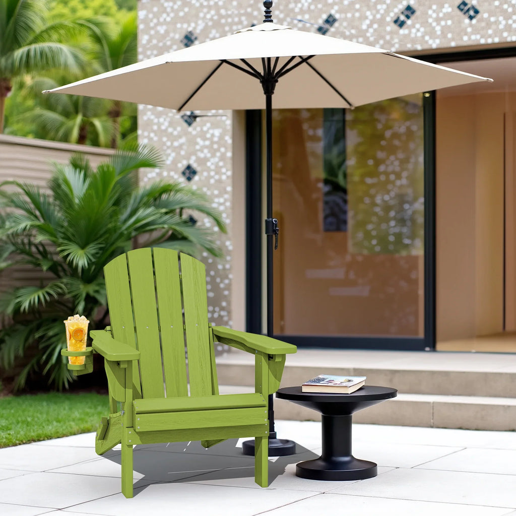 SERWALL Outdoor Adjustable Folding HDPE Adirondack Chairs Set of 2 with Cup Holder, Gray