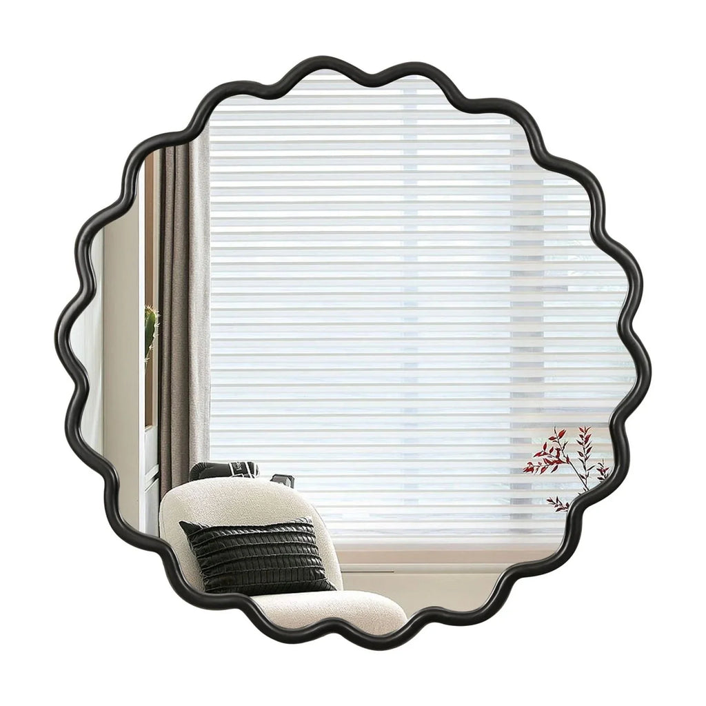 Solid Wood Wavy Frame Modern Mirror - 40x28 Inches Durable Farmhouse Wall Decor for Bathroom, Living Room & Entryway with Easy Install