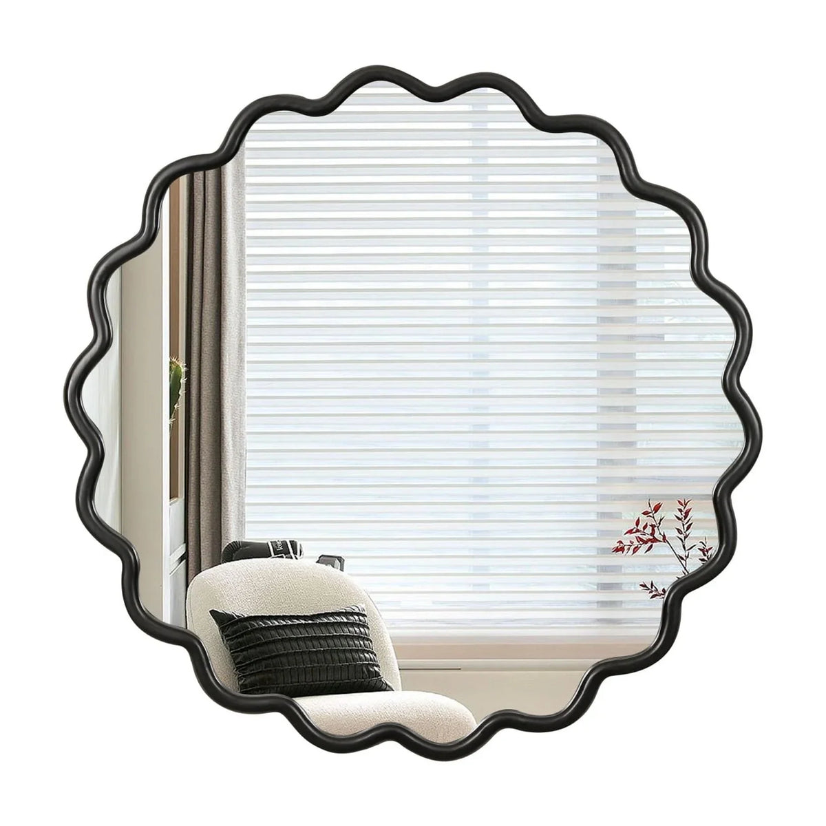 Solid Wood Wavy Frame Modern Mirror - 40x28 Inches Durable Farmhouse Wall Decor for Bathroom, Living Room & Entryway with Easy Install