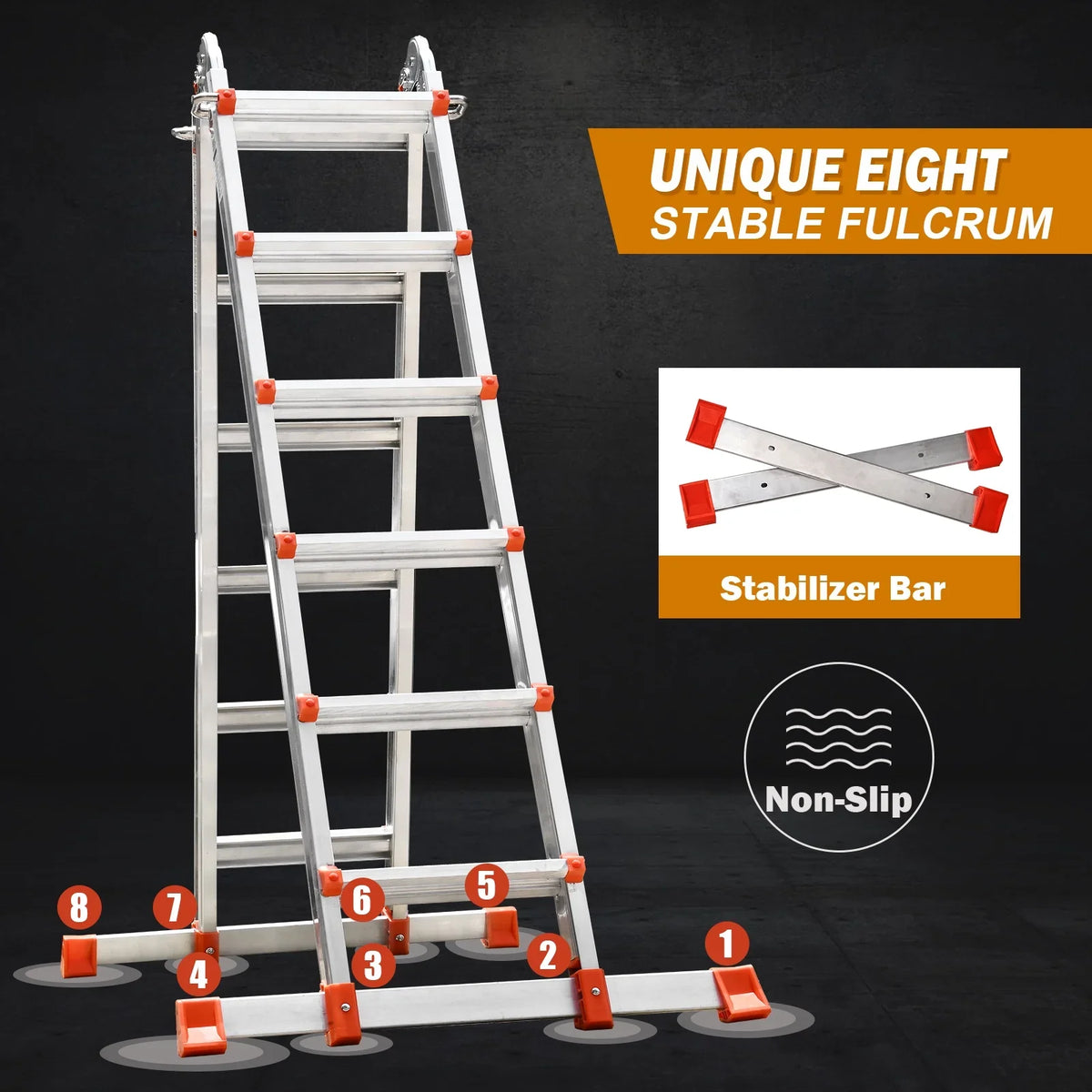 HBTower Ladder, A Frame 4 Step Extension Ladder, 14 Ft Multi Position Ladder with Removable Tool Tray and Stabilizer Bar, 330 lbs Capacity Telescoping Ladder for Household and Outdoor Work