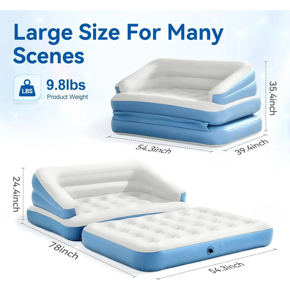 Full Size Air Mattress for Inflatable Portable Blow Up Mattress Sofa Bed with Flocked top-Double Air Couch for Tent Camping(Dark Brown)