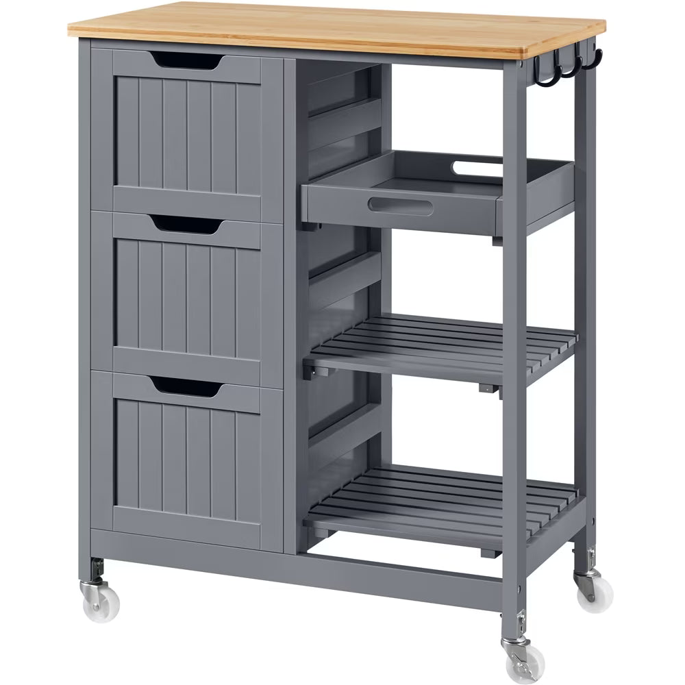 Alden Design 33" H Kitchen Storage Serving Cart for Kitchen Dining Room Bar, White