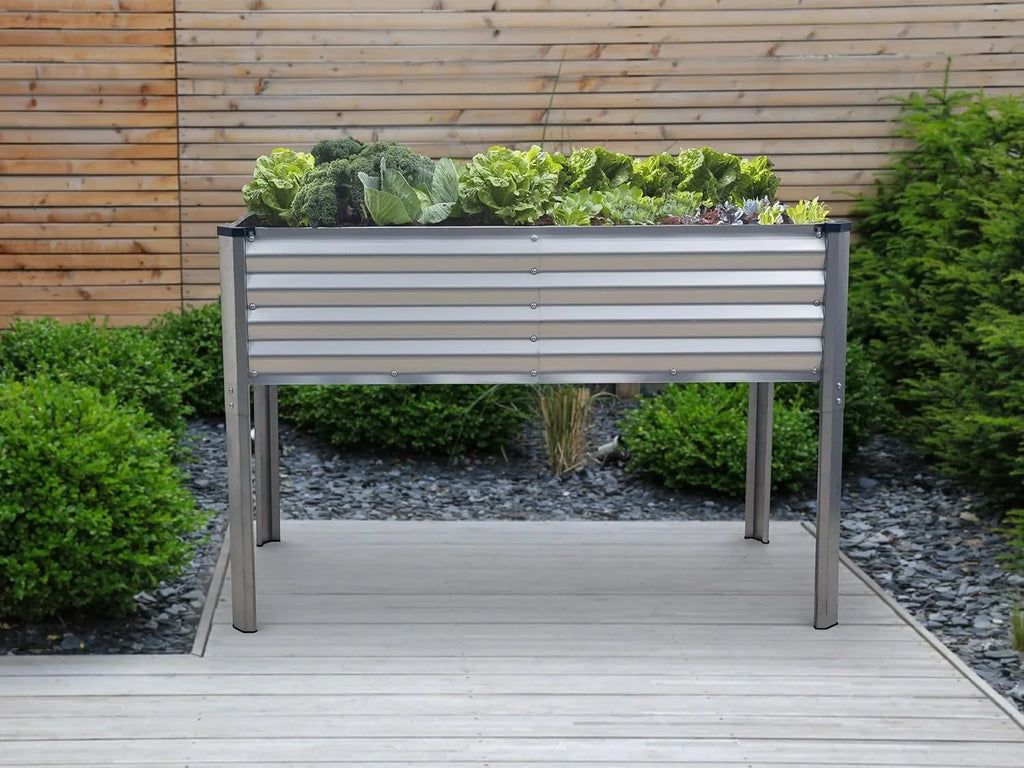Galvanized Raised Garden Beds Outdoor with Legs // 48"24"31in Elevated Planter Box for Vegetables, Flowers (Silver) // Large Metal Garden Bed for Backyard Patio Gardening