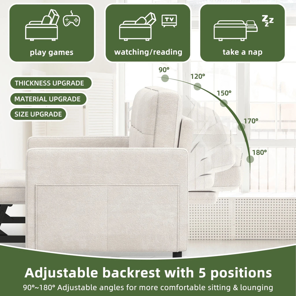 Uforic 3-in-1 Convertible Futon Sofa Bed, Modern Couch Cat-Scratch-Proof Loveseat Sleeper for Small Place, Beige