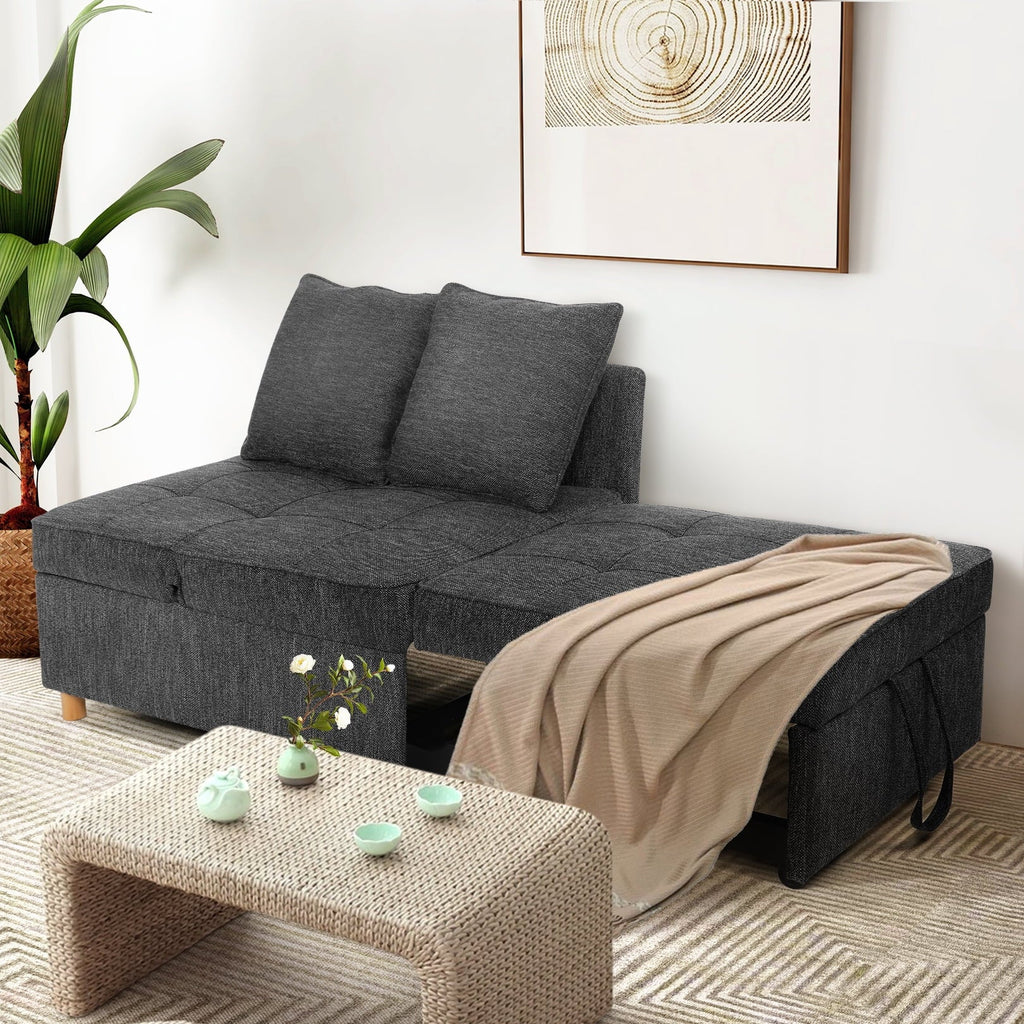 SEJOV 4-in-1 Convertible Sleeper Chair Bed, Linen Sofa Bed for Small Space, Futon Sofa with 2 Throw Pillows for Living Room, Single Recliner with 5 Adjustable Backrest for Bedroom Apartment, Brown