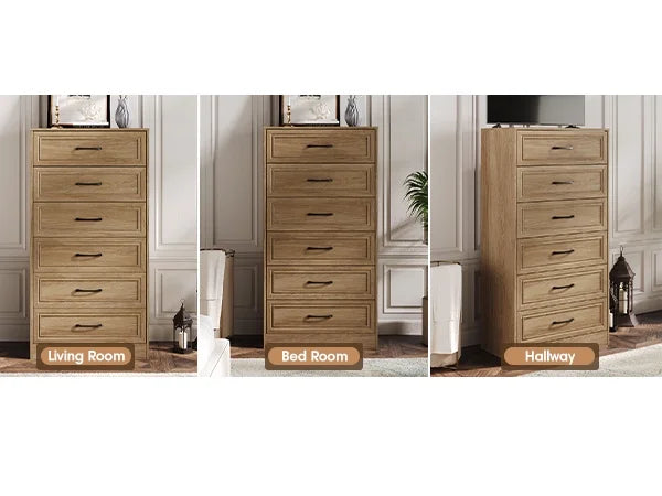 Vabches Farmhouse 5 Drawer Dresser with Metal Handle, Tall Wood Chest of Drawers for Living Room Bedroom,Dark Brown