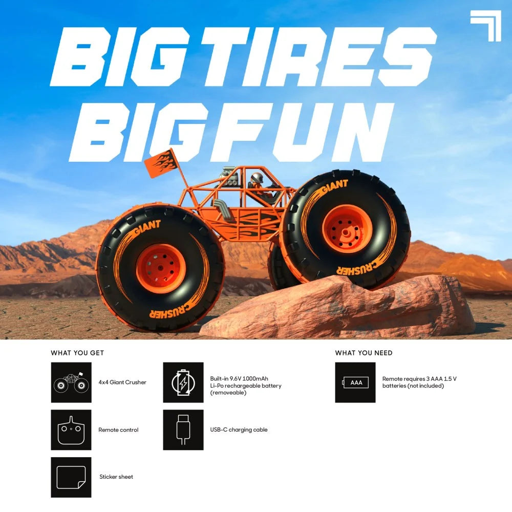 Sharper Image® 4×4 Giant Crusher Remote Control 4WD Truck. High-Speed Off-Road Monster Truck. Orange
