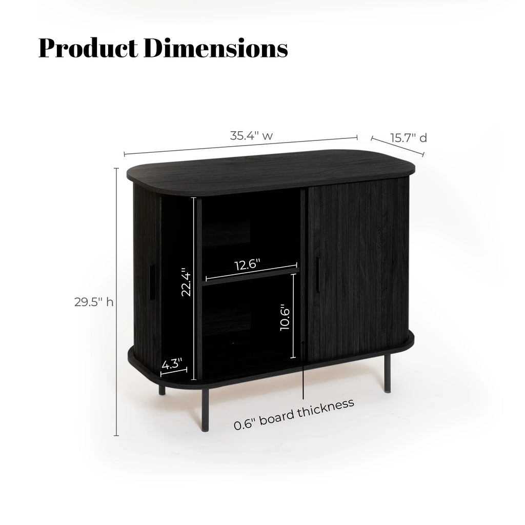 LuxenHome 35" Mid Century Modern Accent Cabinet, Small Buffet Cabinet with Sliding Door, Oak