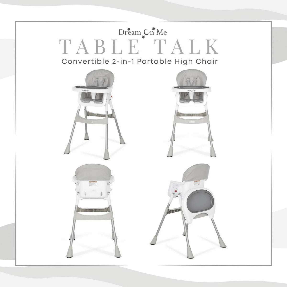 Dream On Me Portable 2-In-1 Table Talk High Chair. Gray