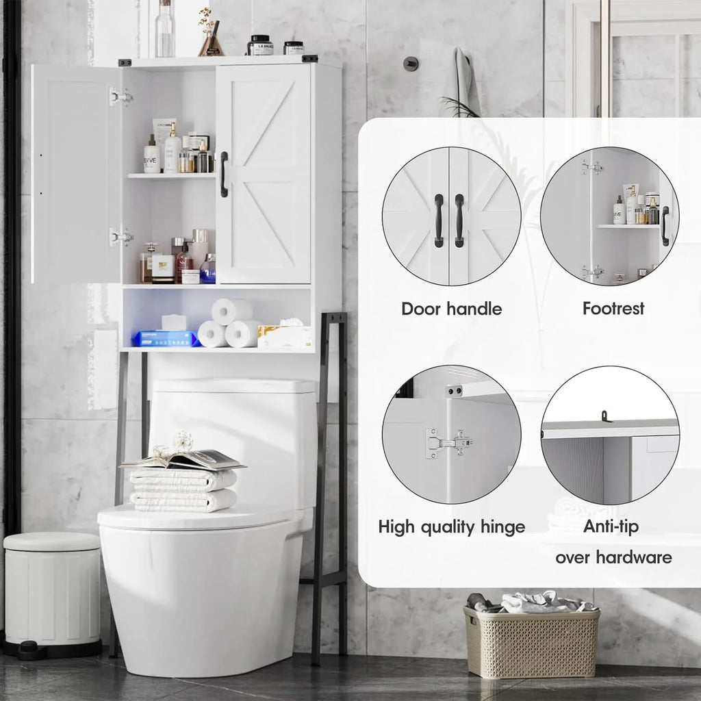 Vabches Over The Toilet Storage Cabinet, 68" H Farmhouse Freestanding Bathroom Storage Organizer with Double Doors & Storage Shelves