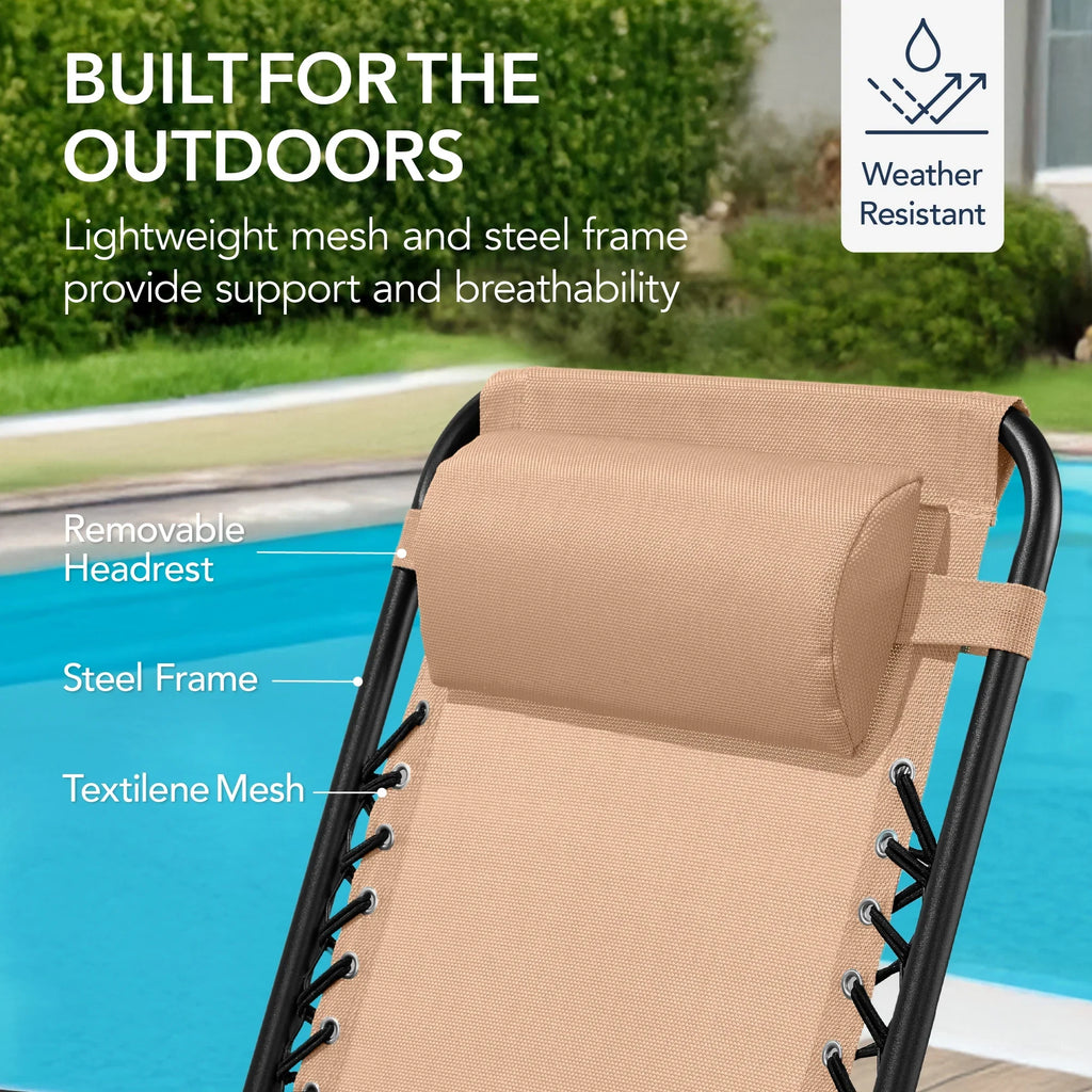 Best Choice Products Folding Outdoor Zero Gravity Rocking Lounge Chair w/ Headrest Pillow - Black