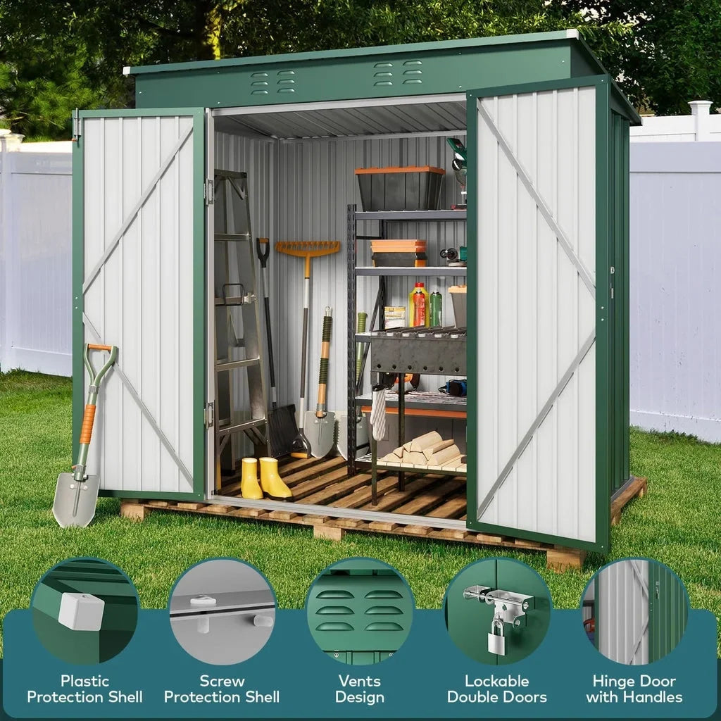 8x6 ft Outdoor Storage Shed on Sale, Sheds & Outdoor Storage with Lockable Doors, Metal Garden Shed by Durable Galvanized Steel for Patio, Lawn - Dark Gray