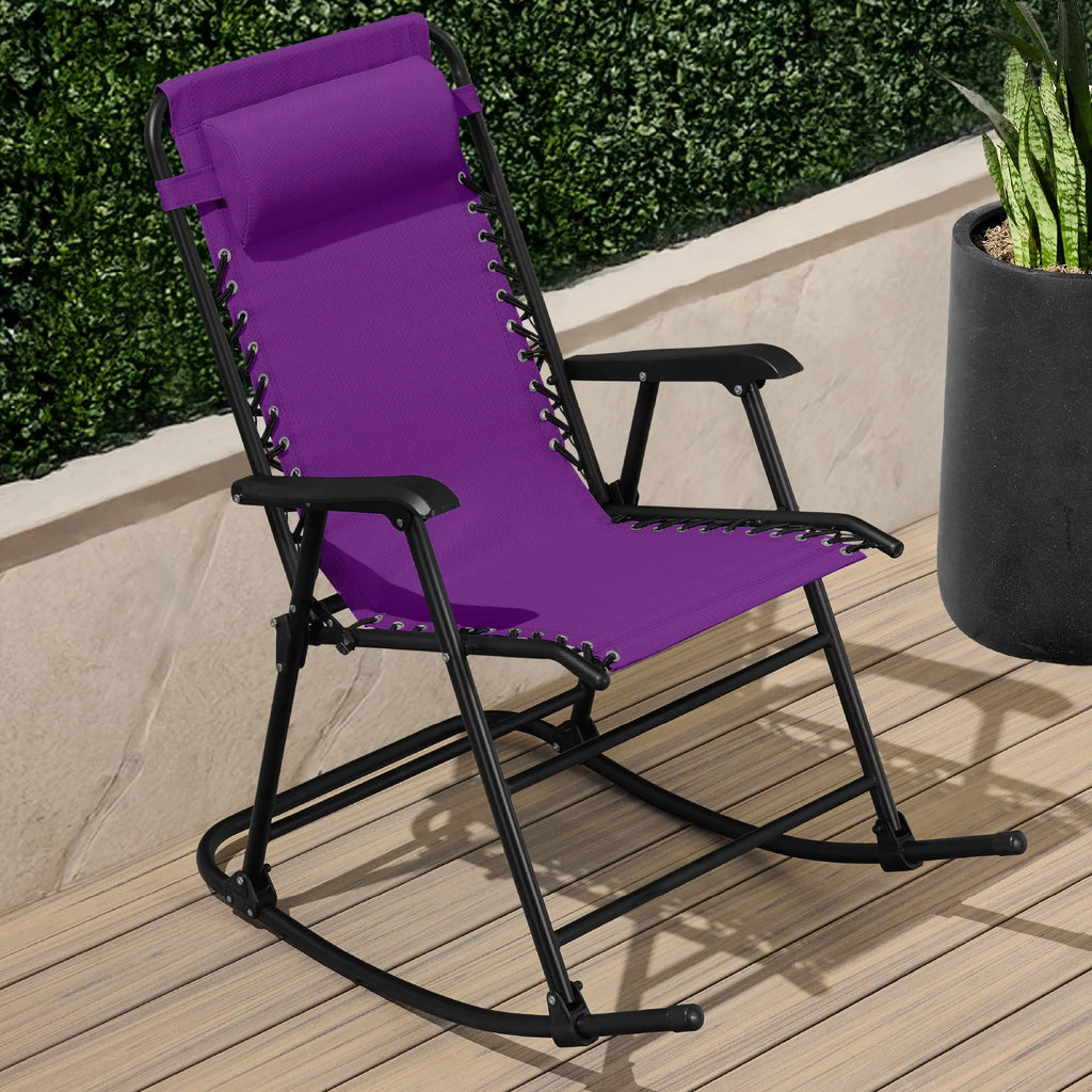 Best Choice Products Folding Outdoor Zero Gravity Rocking Lounge Chair w/ Headrest Pillow - Black