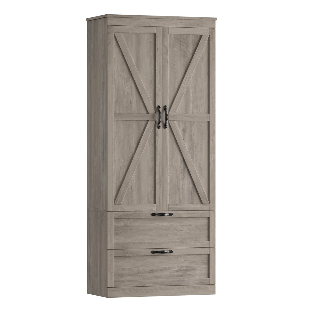Homfa 70.3"H Bathroom Storage Cabinet, Farmhouse Linen Storage Cabinet with 2 Drawers, White