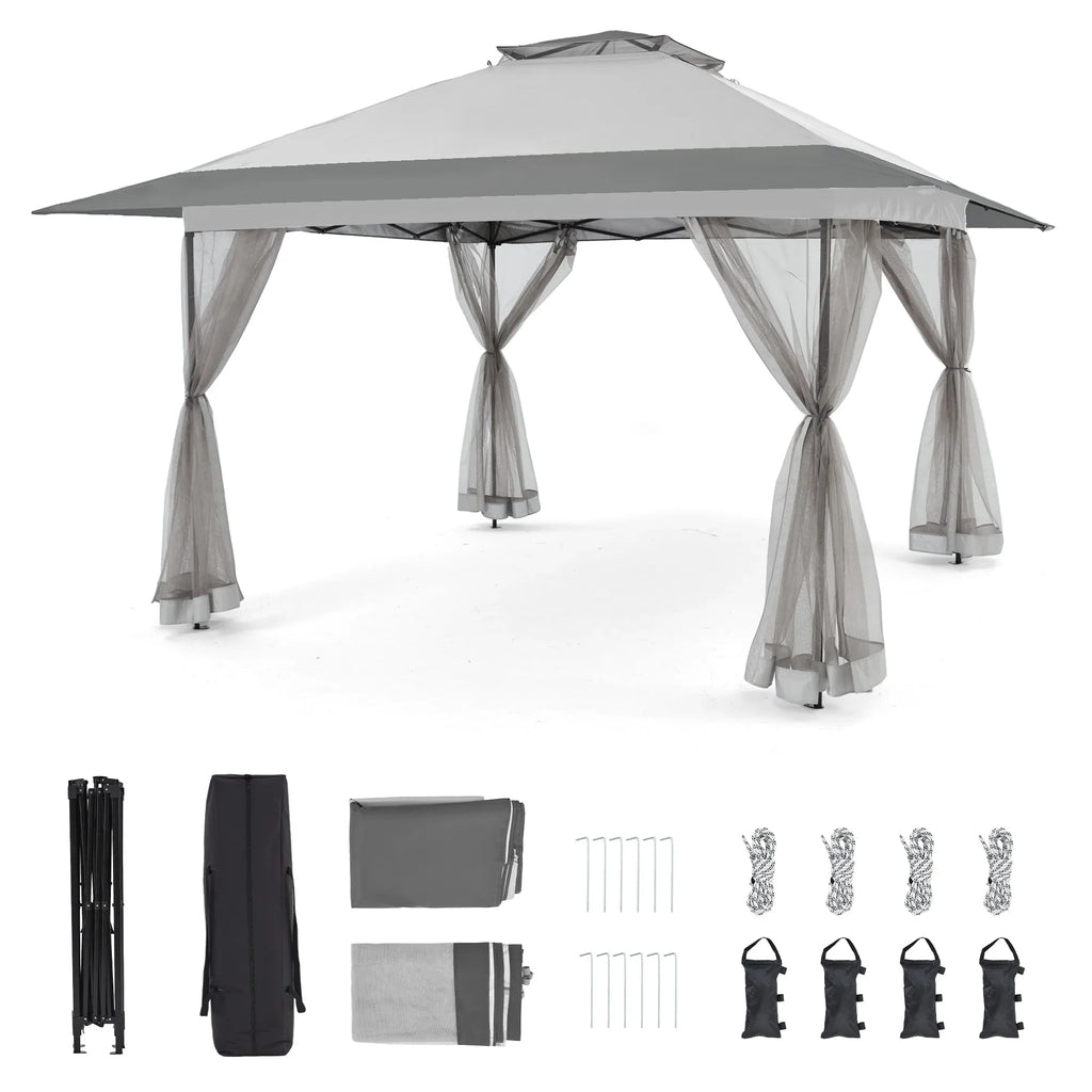 Bezseller 11x11 Pop up Gazebo, Outdoor Waterproof Canopy Tent with Mosquito Netting for Outdoors, Khaki