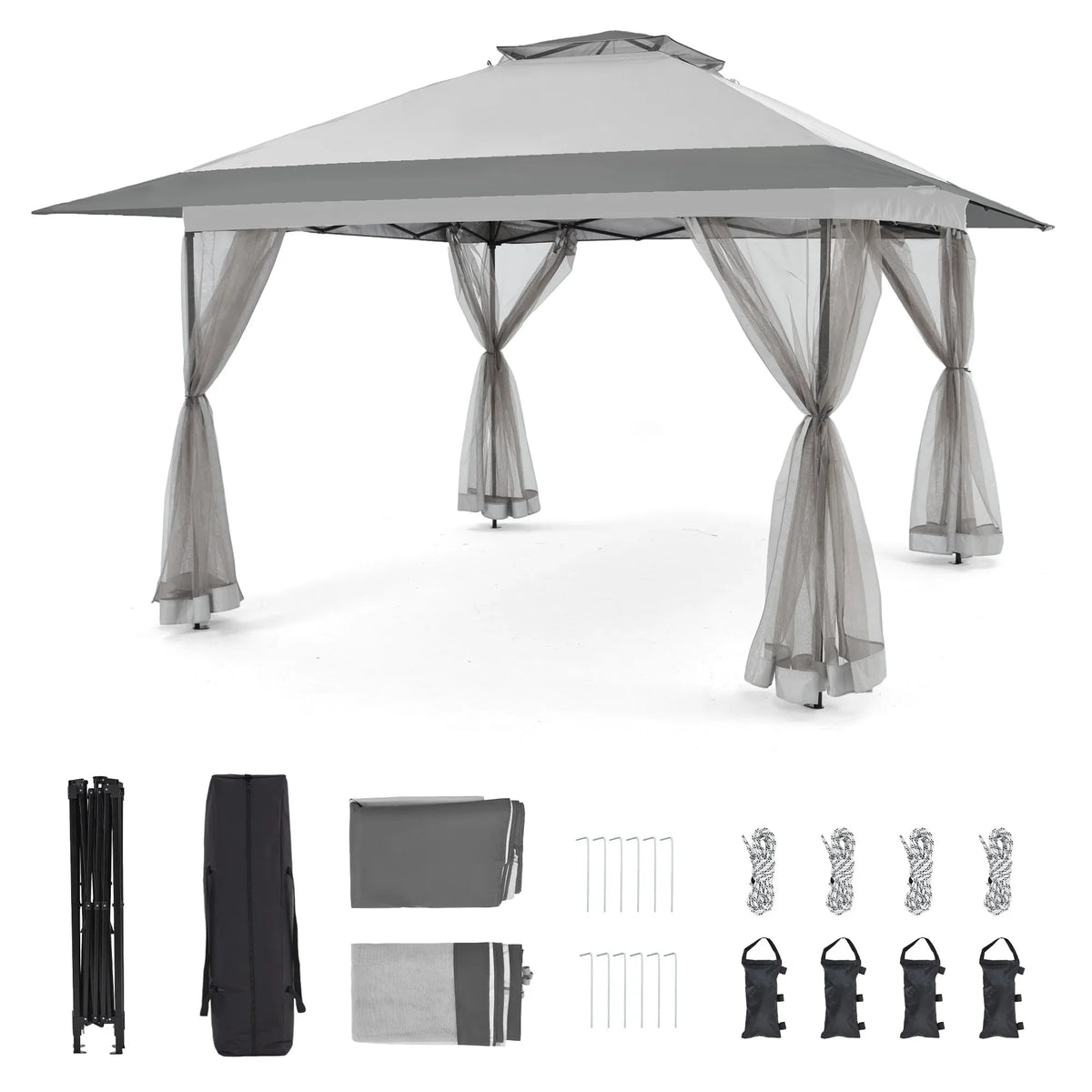Bezseller 11x11 Pop up Gazebo, Outdoor Waterproof Canopy Tent with Mosquito Netting for Outdoors, Khaki