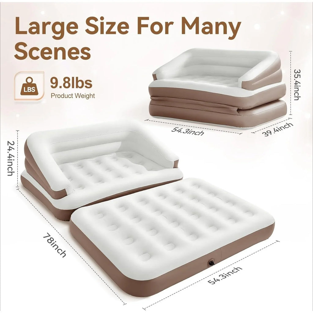 Full Size Air Mattress for Inflatable Portable Blow Up Mattress Sofa Bed with Flocked top-Double Air Couch for Tent Camping(Dark Brown)