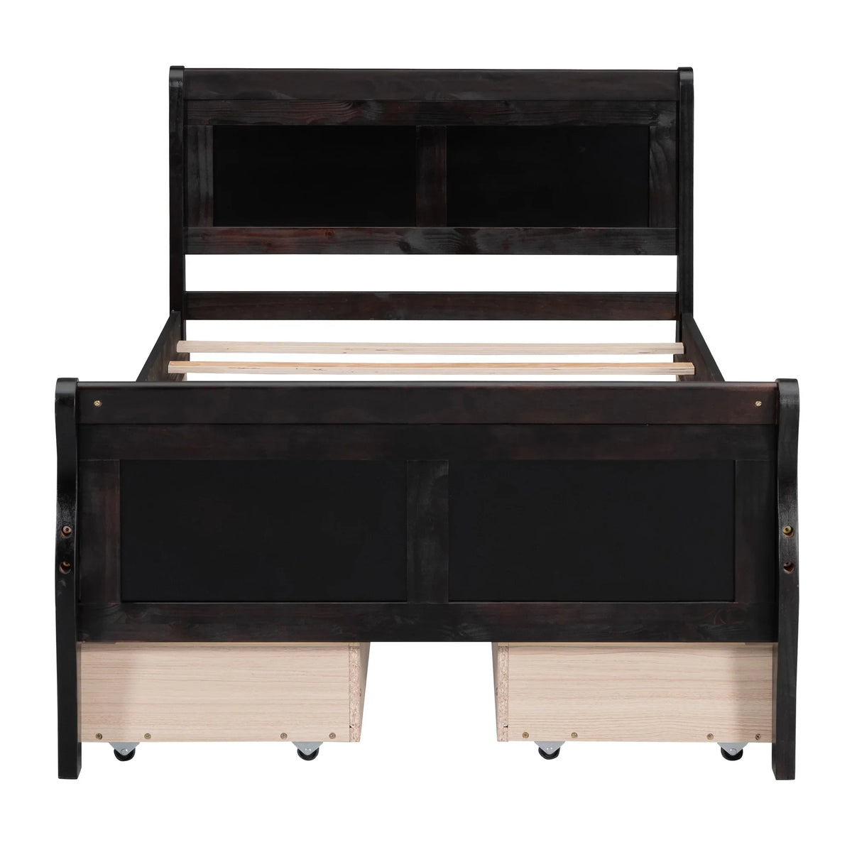 Full Size Wood Platform Bed with 4 Drawers,Storage Bed Frame with Streamlined Headboard and Footboard for Kids, Teens, Boys, Girls,Wooden Slats Support, No Box Spring Needed,Oak