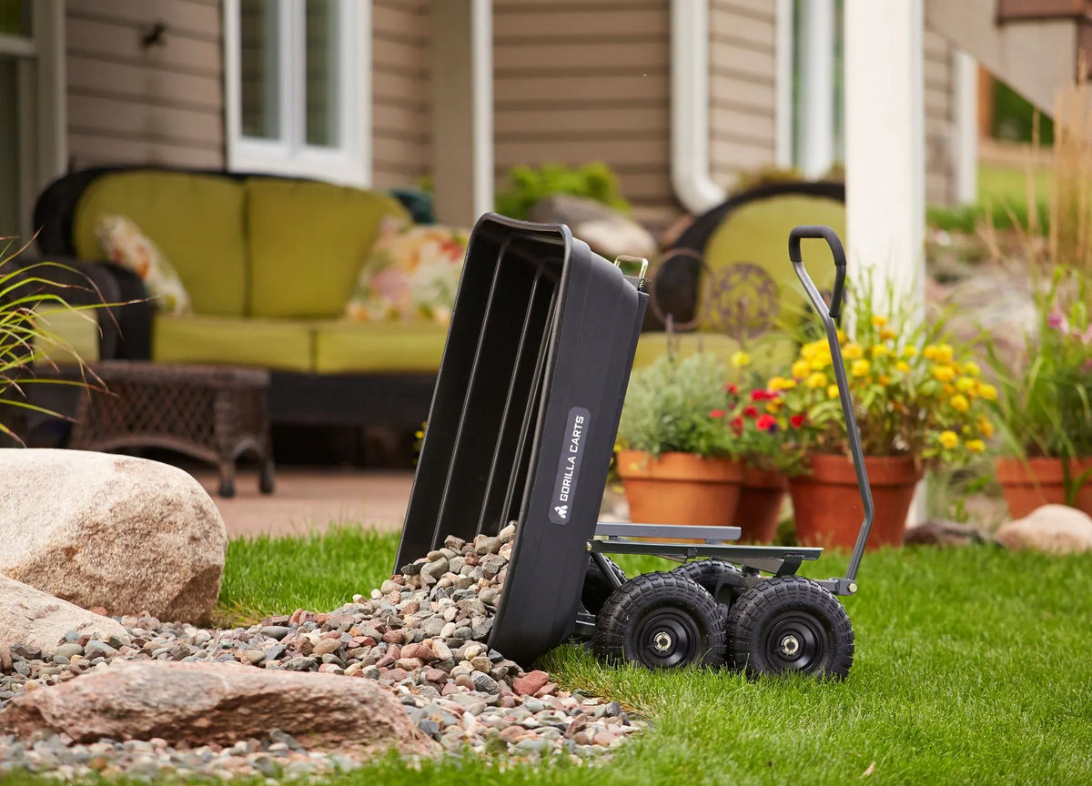 Gorilla Carts GOR4PS 600-lb. Poly Garden Dump Cart with 10" Tires