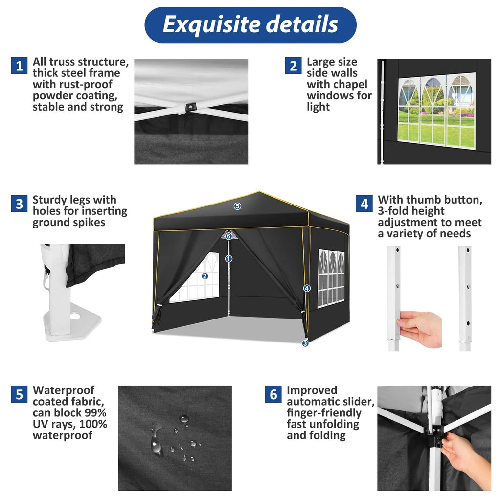 SANOPY 10x10 ft Pop up Canopy, Instant Shelter with 4 Sidewalls & Sandbags, Portable Outdoor Waterproof Canopy with Carry Bag for Camping Party Event Sun Shade