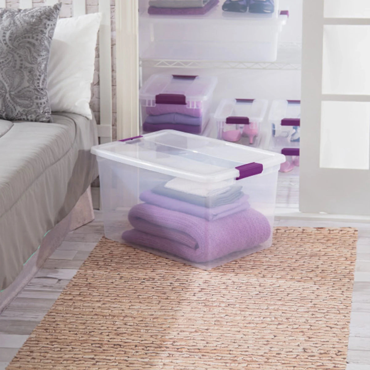 Sterilite 66 Quart Clear Plastic Latching Storage Container Tote, 6 Pack