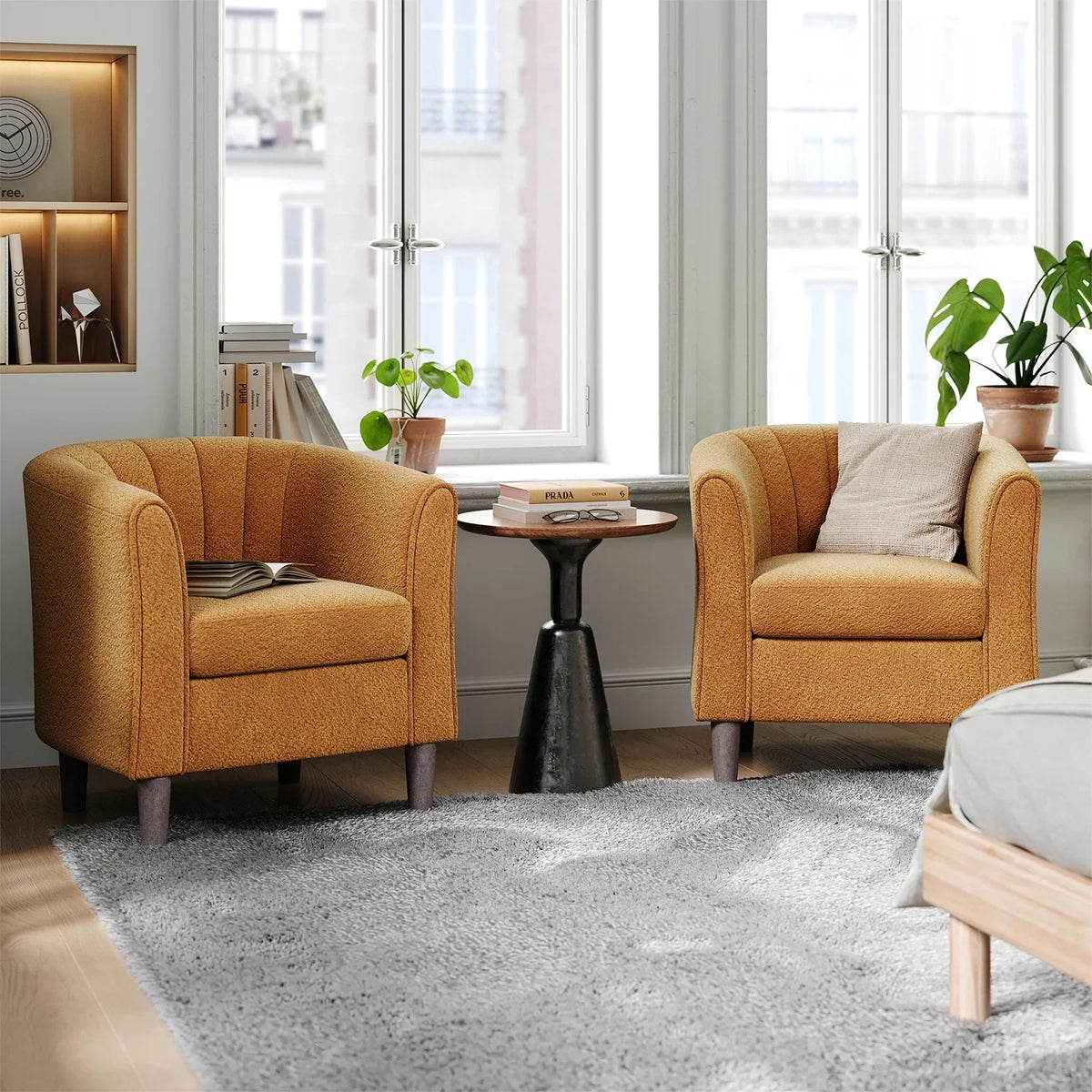 LINSY HOME Chenille Accent Chair with Ottoman for Living Room, Dark Gray