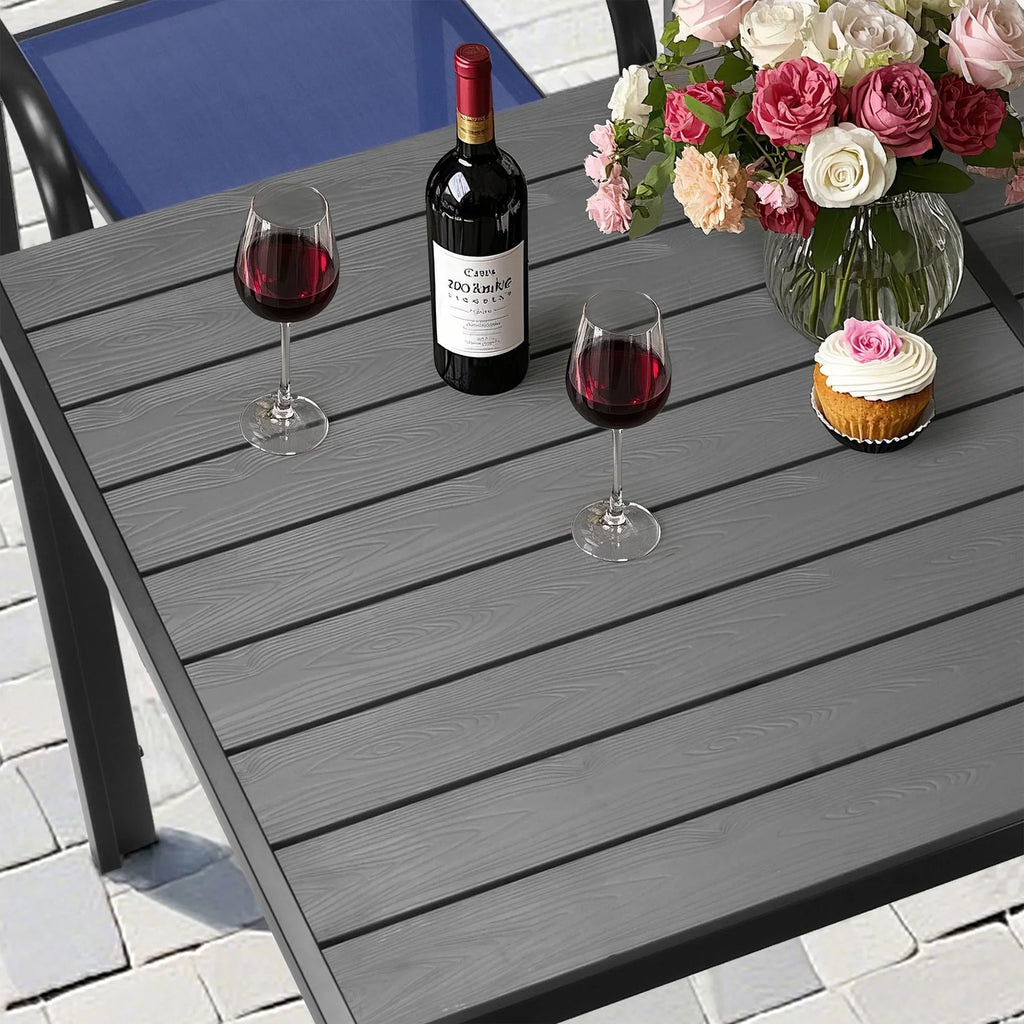 Seizeen 7-Piece Outdoor Table and Chairs, Patio Table Set with 6 Rattan Chairs, All-weather Outdoor Patio Dining Sets Rectangular Metal Table with Acacia Wood Top, Umbrella Hole, Gray