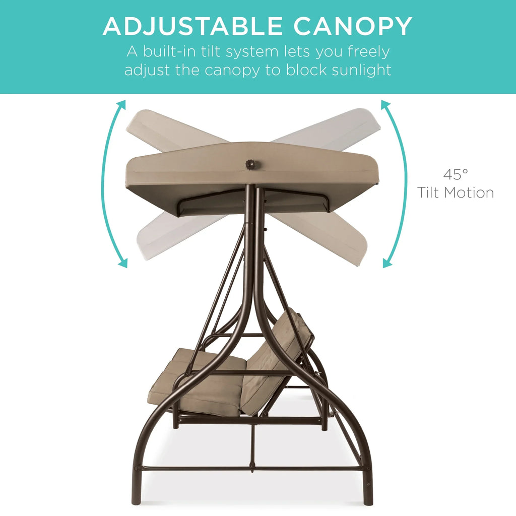 Best Choice Products 3-Seat Outdoor Converting Canopy Swing Glider Patio Hammock w/ Removable Cushions - Burgundy