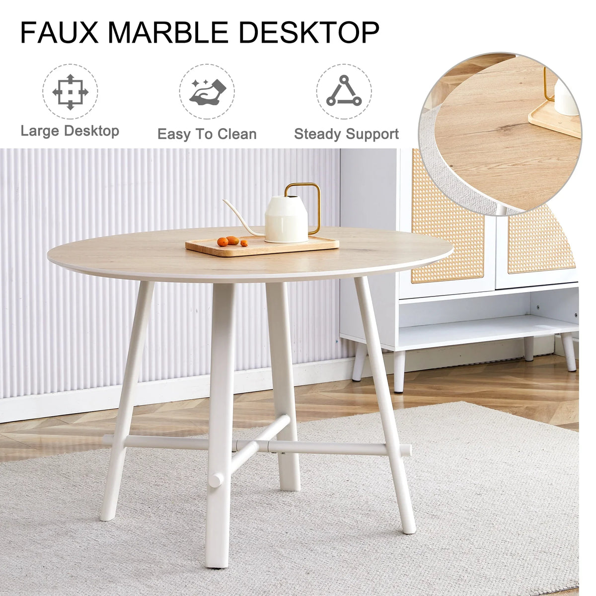 PORKISS Round Dining Table for 4 People, Wood Kitchen Dining Table with Metal Legs, Modern Dining Room Tables for Kitchen Living Room, White #2