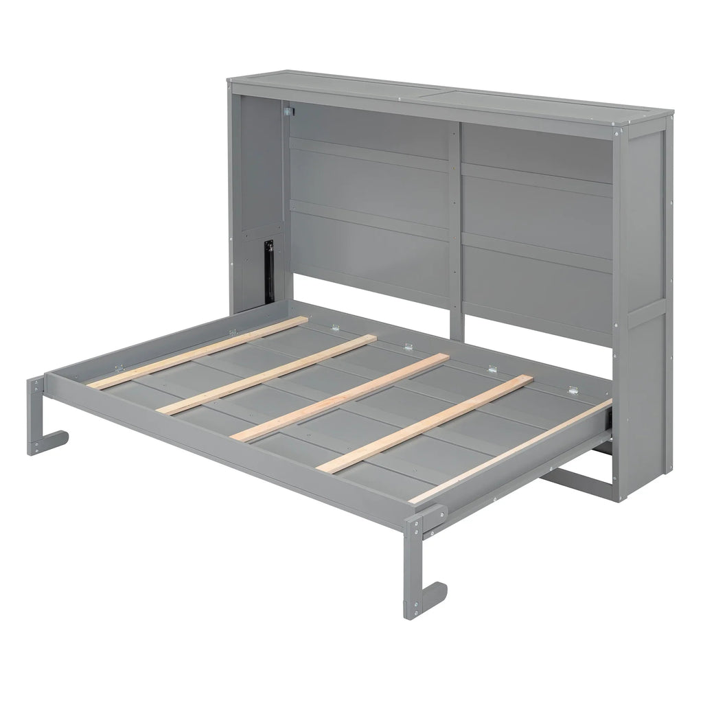 Harper & Bright Designs Full Size Murphy Bed Space-Saving Foldable Wooden Wall Bed with a Shelf for Guest Room Home Office, Gray