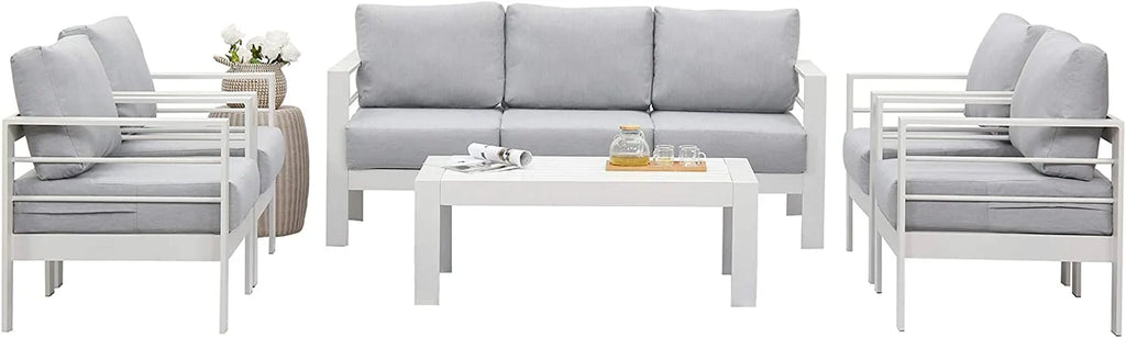 Superjoe Outdoor 3 Seats Patio Aluminum Sofa Furniture, Couch Gray Metal Chair with Cushions, Dark Grey