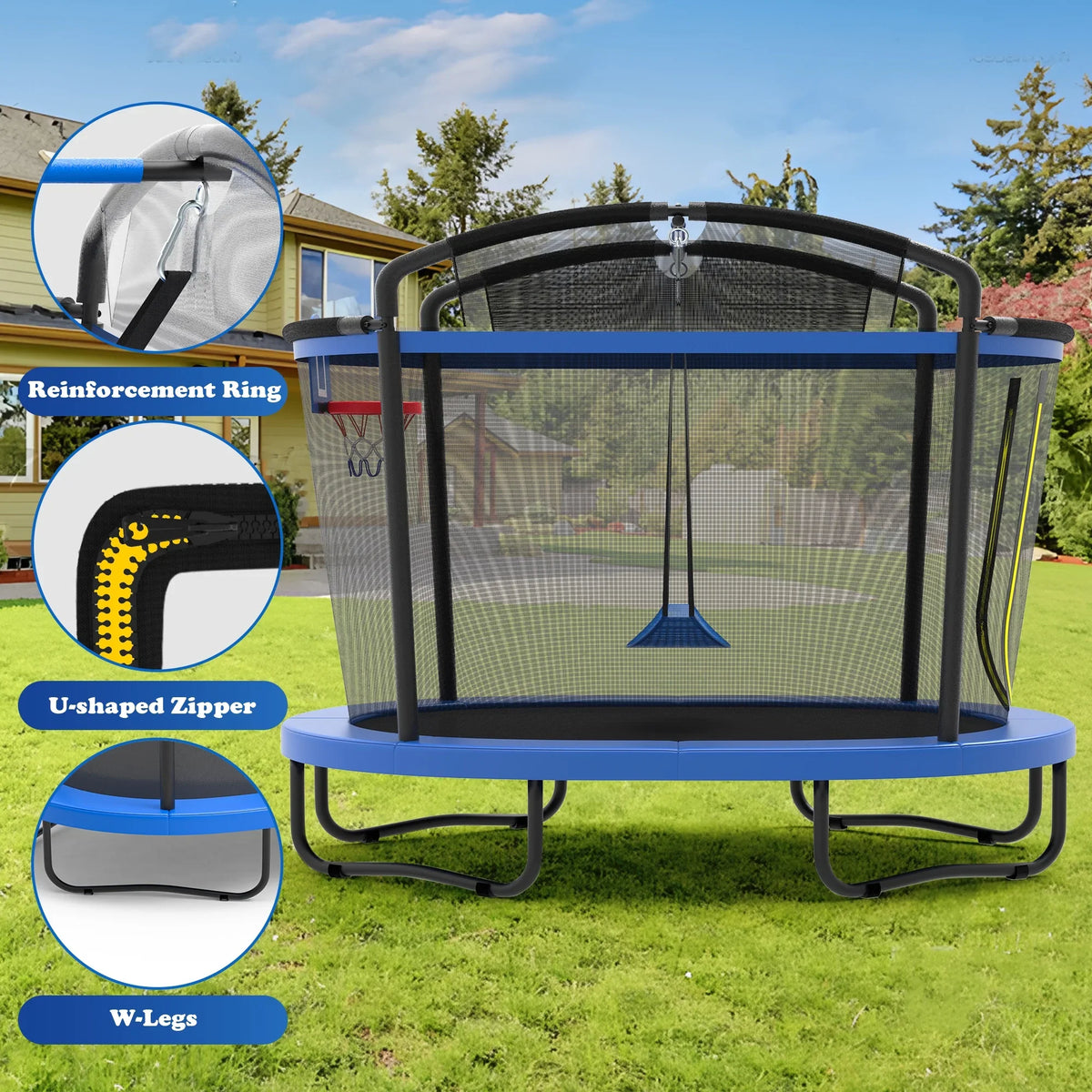 Seizeen 6FT Trampoline for Kids, 3-IN-1 Rectangular Outdoor/Indoor Trampoline with Enclosure, Basketball Hoop, Swing