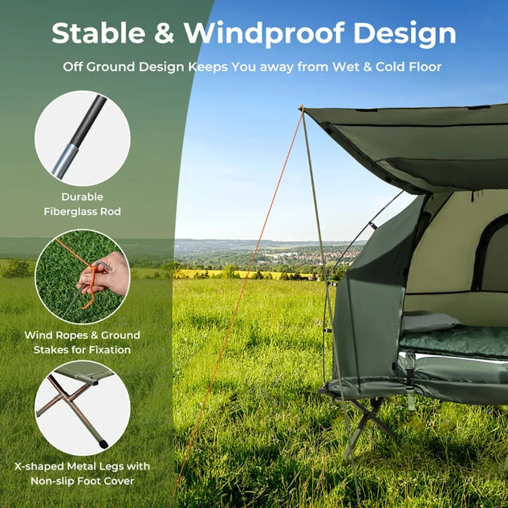 GVN Folding Camping Tent with Air Mattress, Polyester