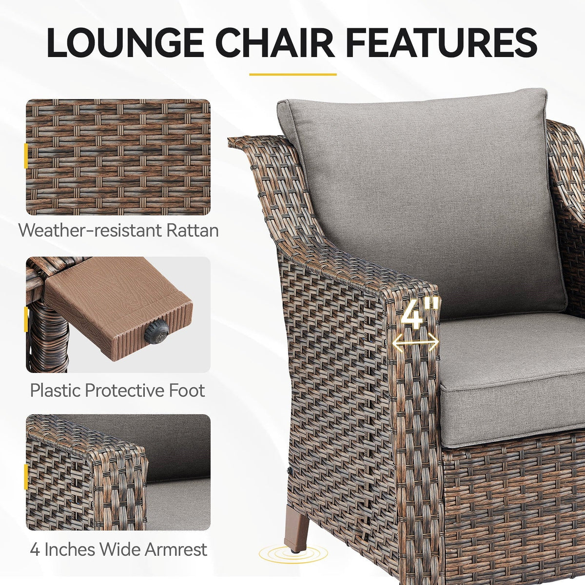 Bellefurn Outdoor Wicker Patio Chairs Set of 2 with Side Table,All-Weather Wicker Rattan Chairs Patio Furniture Chairs for Porch Balcony Backyard Yard Deck
