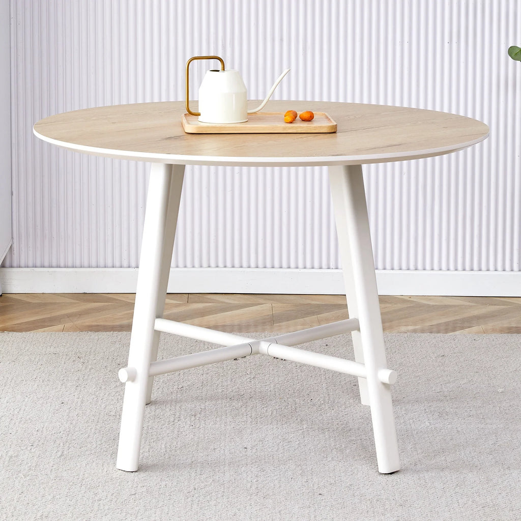 PORKISS Round Dining Table for 4 People, Wood Kitchen Dining Table with Metal Legs, Modern Dining Room Tables for Kitchen Living Room, White #2