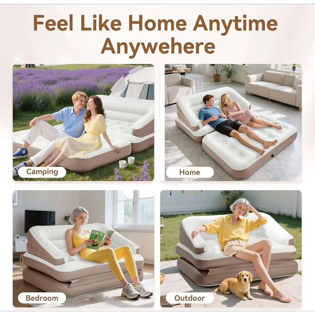 Full Size Air Mattress for Inflatable Portable Blow Up Mattress Sofa Bed with Flocked top-Double Air Couch for Tent Camping(Dark Brown)