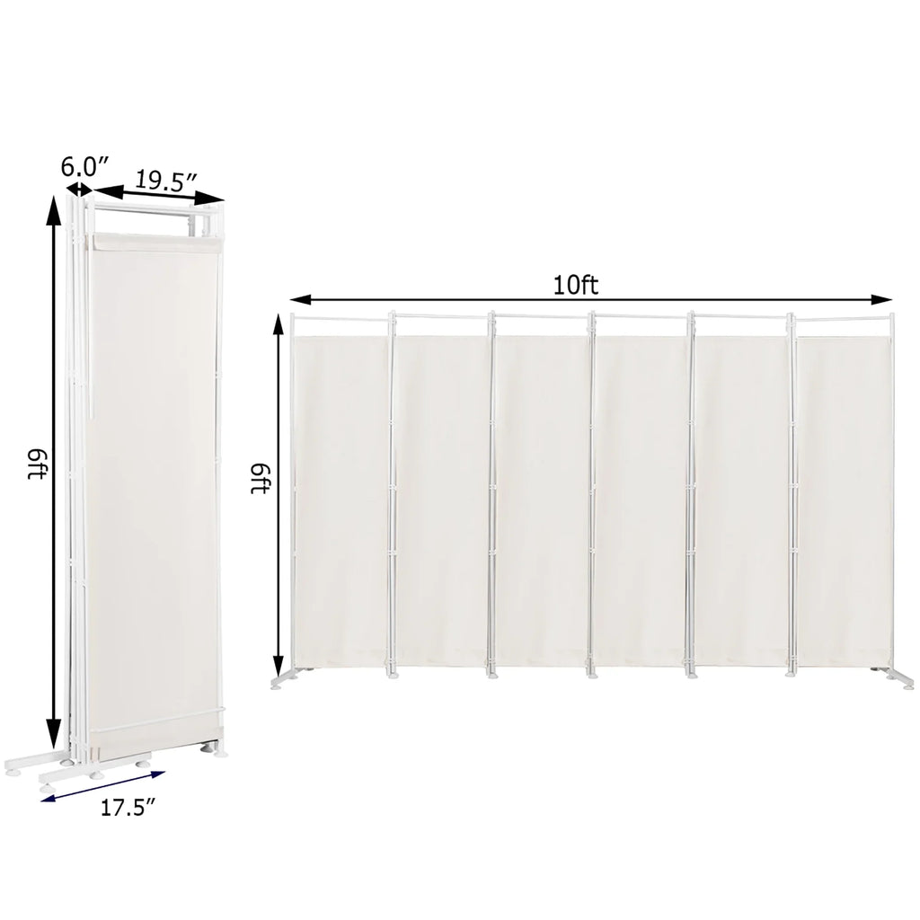 Costway 6-Panel Room Divider Folding Privacy Screen w/Steel Frame Decoration Brown