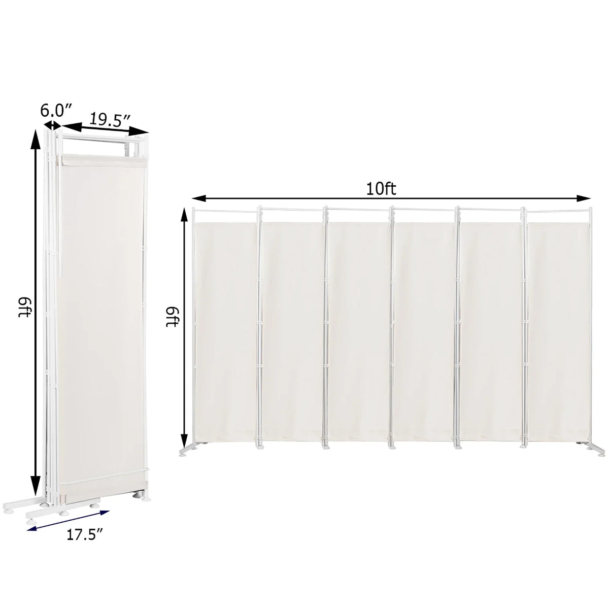 Costway 6-Panel Room Divider Folding Privacy Screen w/Steel Frame Decoration Brown