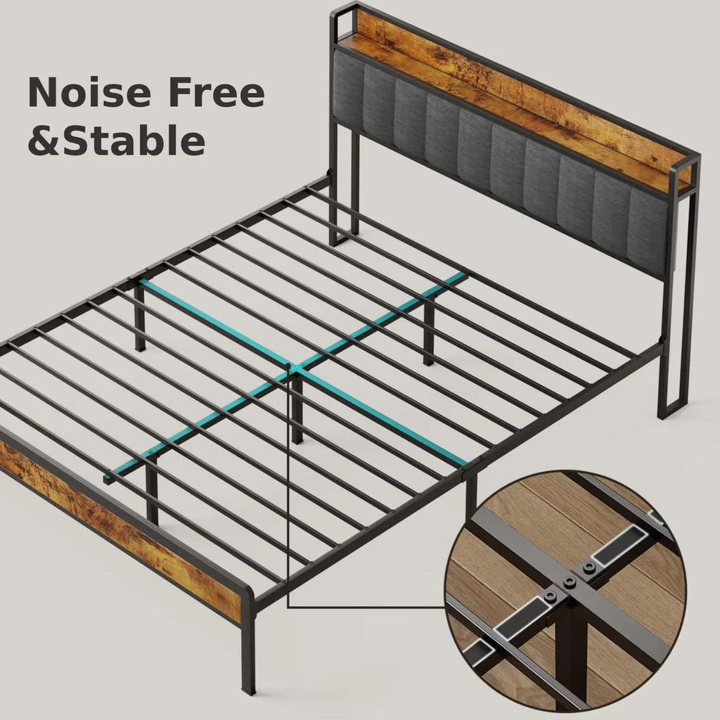Lofka Queen Bed Frame with Headboard, Upholstered Platform Bed with Headboard, No Box Spring Needed/Easy Assembly, Beige