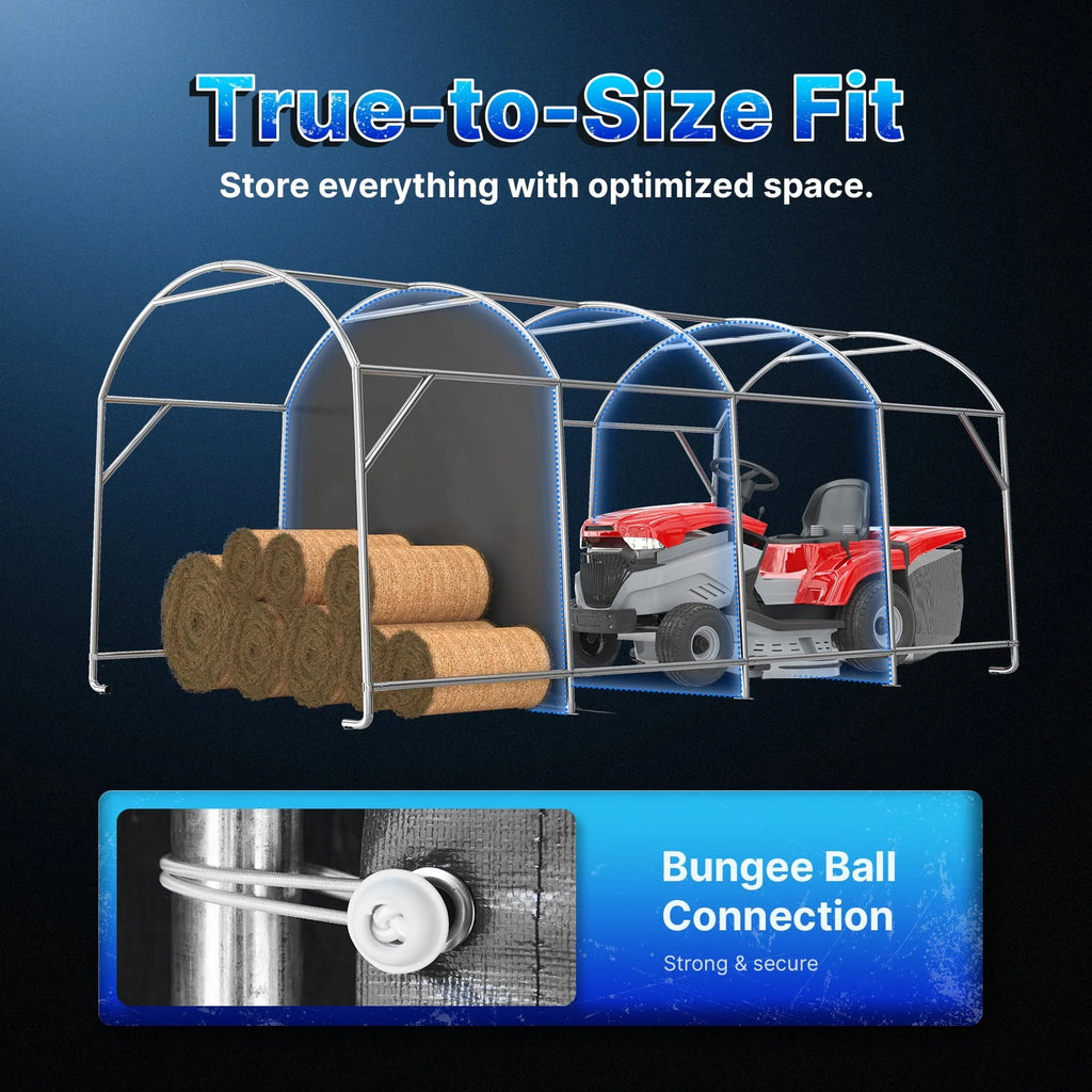 ADVANCE OUTDOOR 10x15 ft Shelter Storage Shed Steel Metal Round Roof Anti-Snow Portable Garage Carport for Motorcycle, Boat, or Garden Tools with 2 Roll up Doors & Vents, Gray