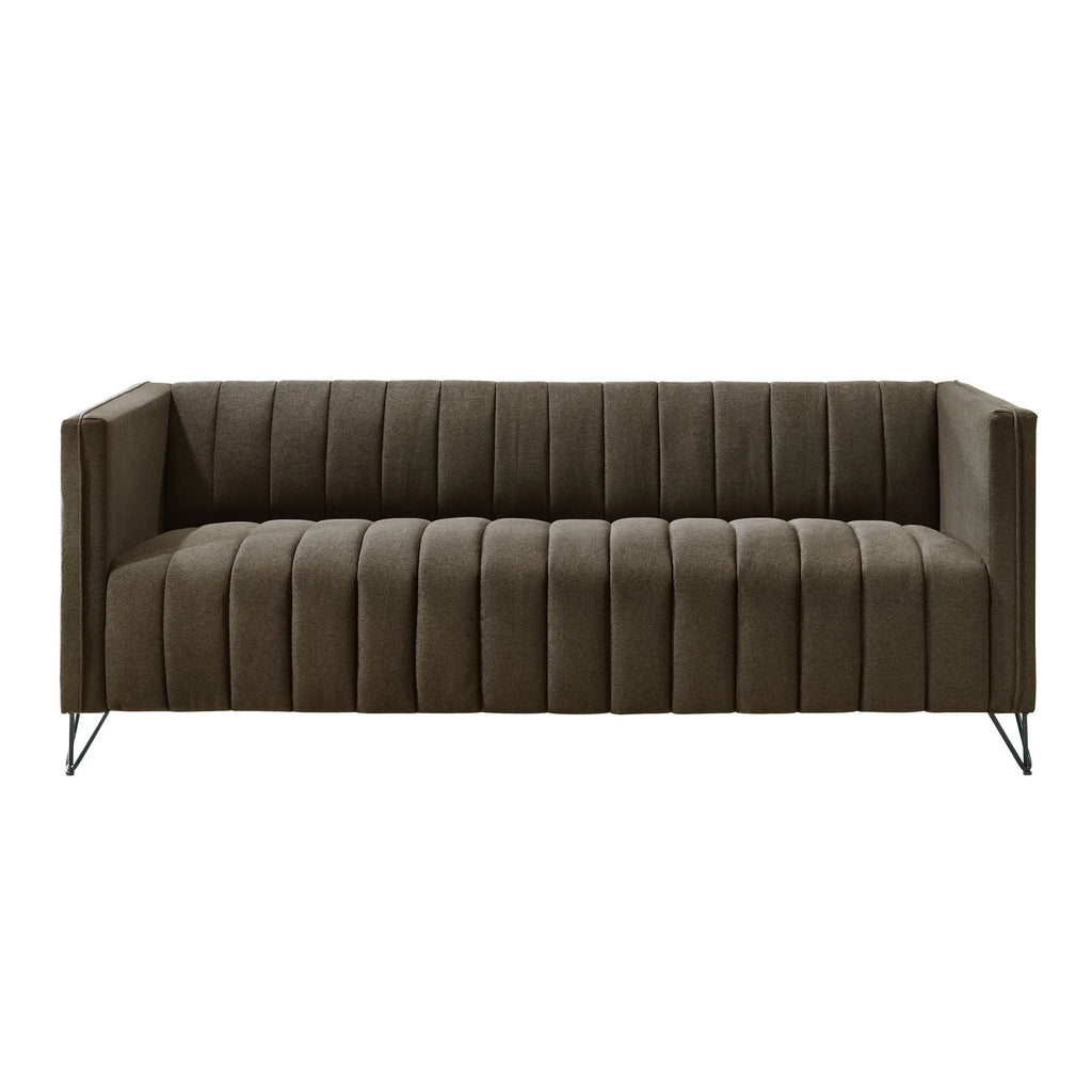Home Design Kurtis Square Arm Loveseat with Tufted Velvet Upholstery and Gold Metal Legs, Flared Arms, Modern Living Room Seating, Black