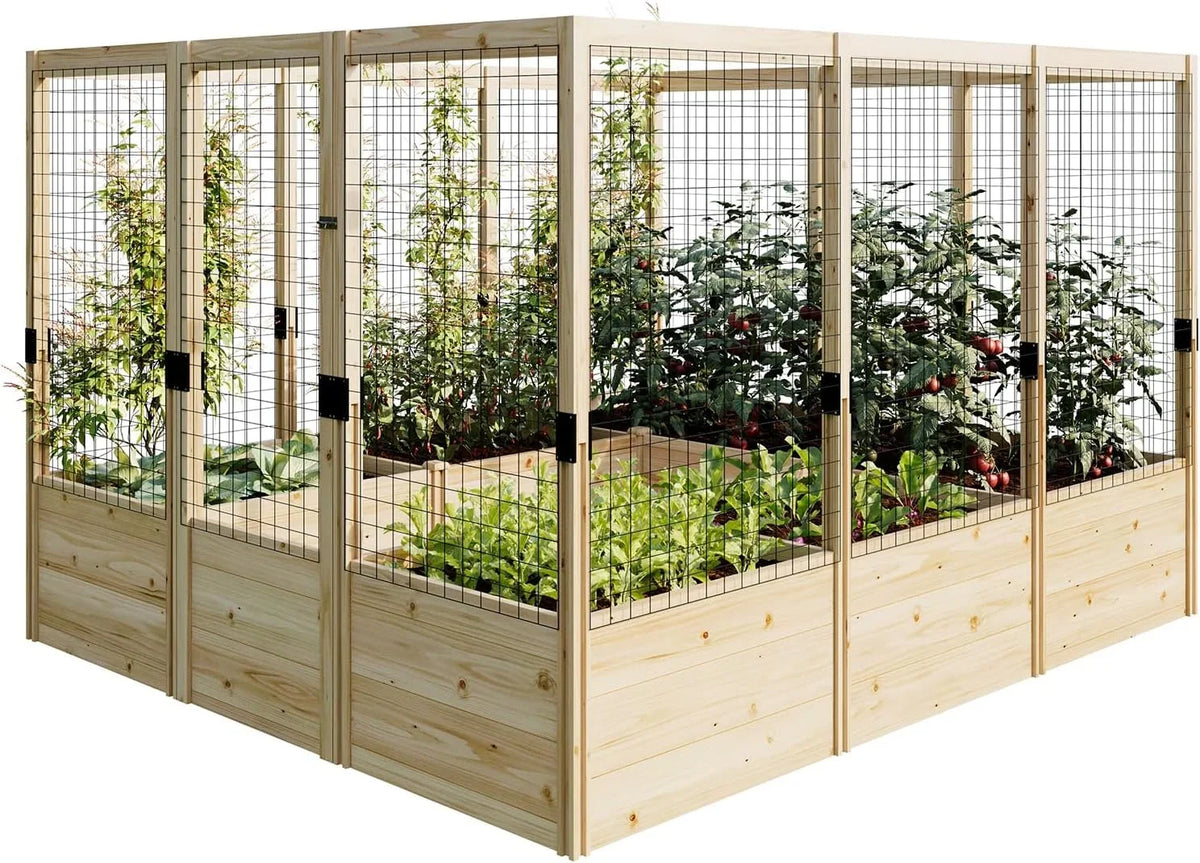 Jocisland Wooden Raised Garden Bed for Outdoor, Deep Large Planter Box with Netting for Gardening, Vegetables, Herbs"8"9"6 ft"